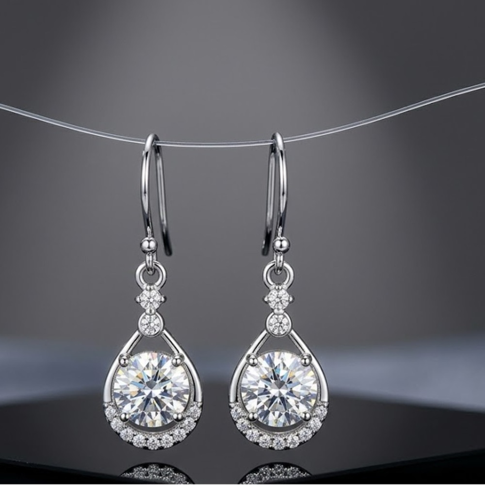 New Elegant 2ct Total Weight Moissanite Drop Halo Earrings with GRA